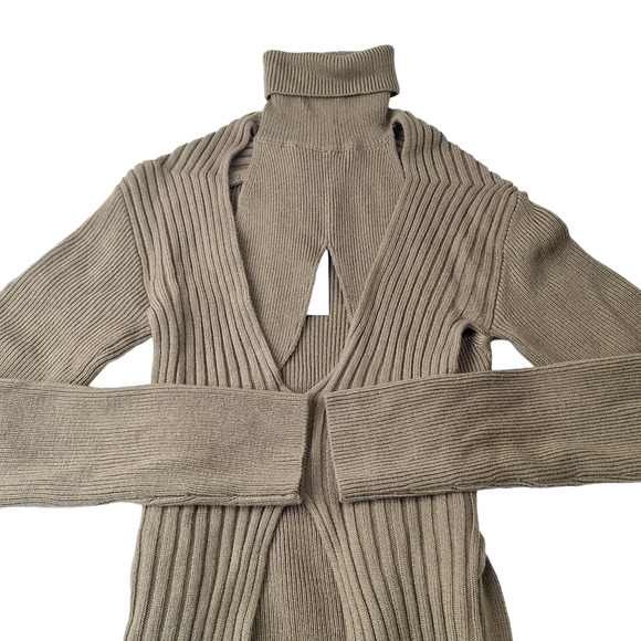 NWT Dion Lee Size XS/2 Warm Khaki Cable Cut-Out Back Tie Turtleneck Sweater - Picture 8 of 16